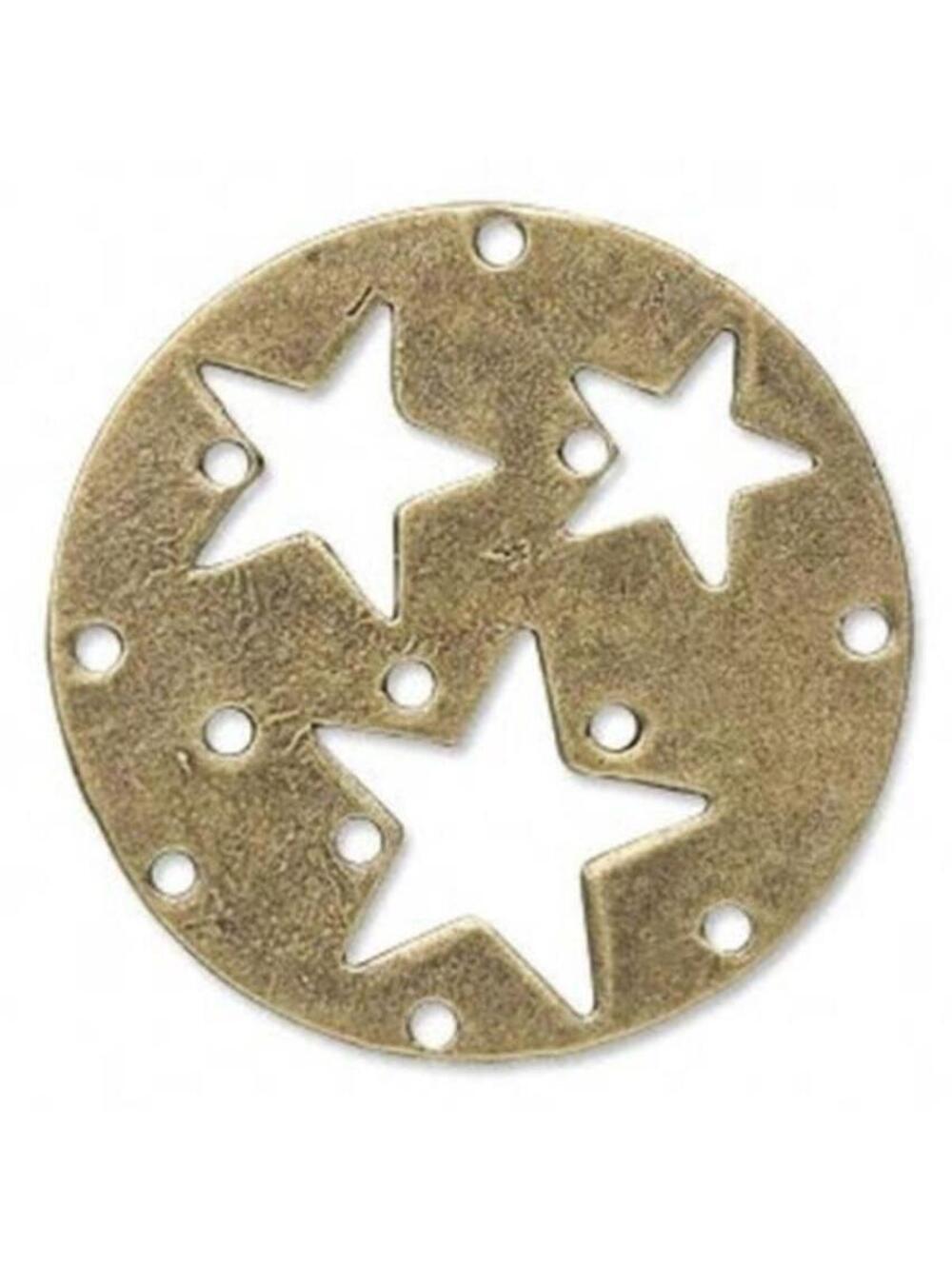 2 Antiqued Brass Steampunk Stars 40mm Round Pendant Beads